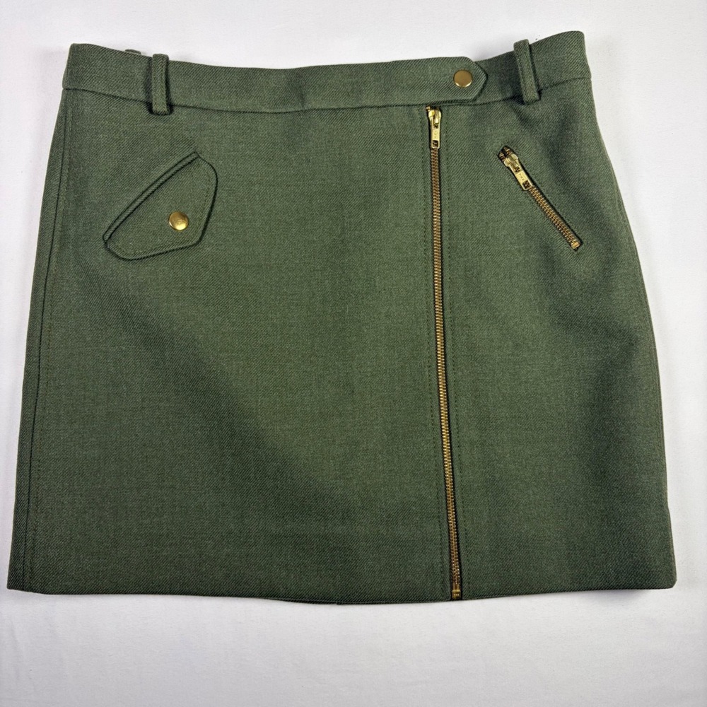 J. Crew Wool Mini Skirt Olive Green Utility Pocket Military Academia Women 8